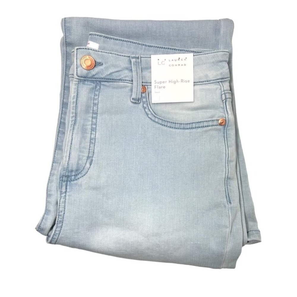 LC Lauren Conrad Womens Boho High Rise Light Wide Leg Flared Jeans Sz 14 New - Picture 2 of 7